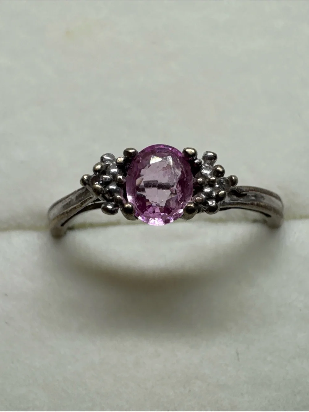 10k Two Tone Gold Oval Pink Sapphire & Diamond Accent Size 7 Ring Dainty 1.15g